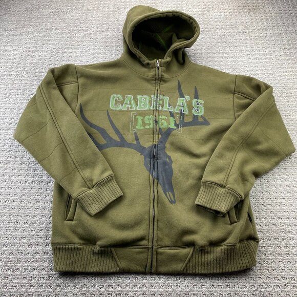 Cabela's Hoodie Sweater Men Large L Olive Green Full Zip Insulated Scuba Hood - Picture 1 of 10